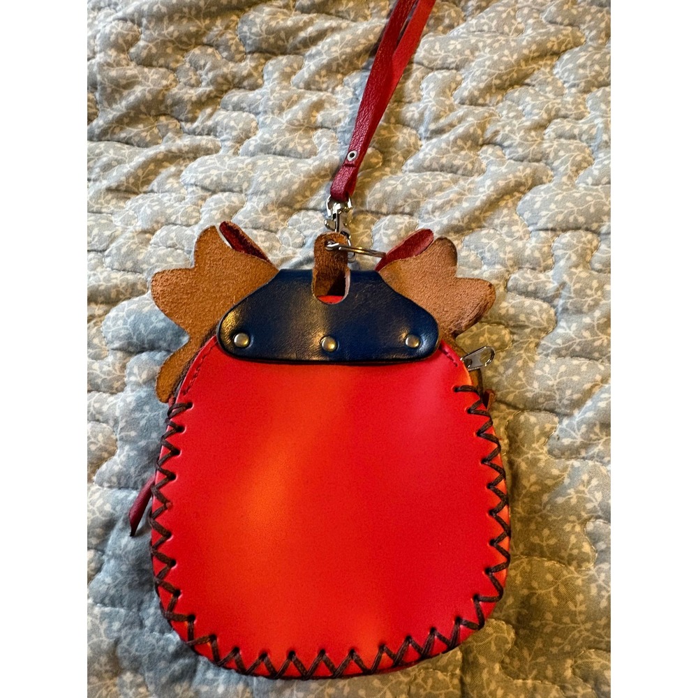 Handmade Leather Dragon Pouch Wristlet Coin Purse Red Navy Blue Whipstitch Small - Picture 2 of 5